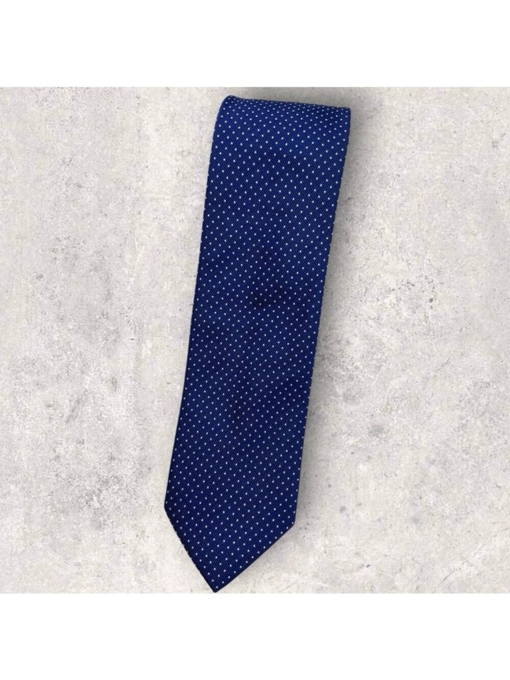 BREUER Silk Tie ITALY Blue White Polka Dot W:3.1" EUC